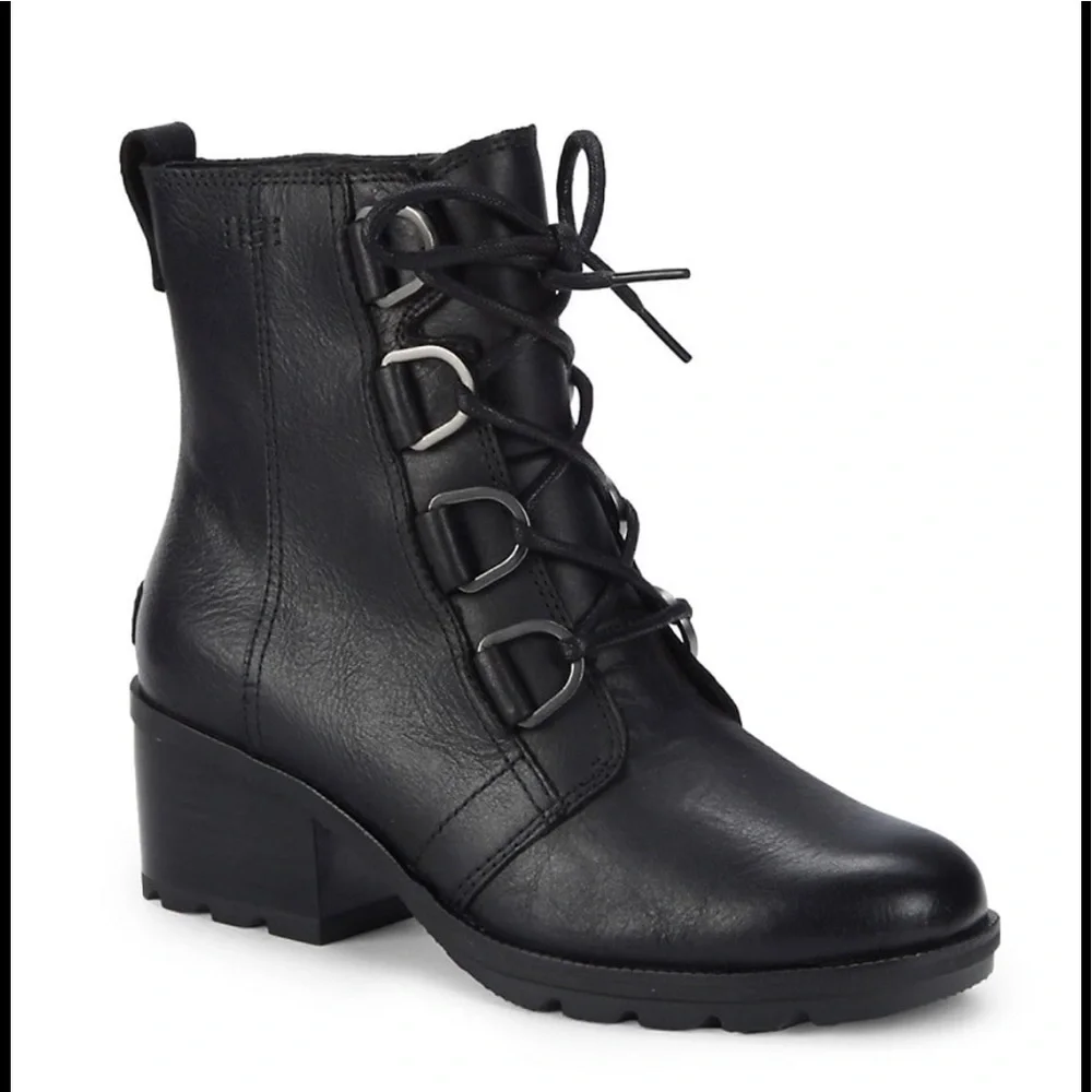 SOREL CATE LACE UP LEATHERS BLACK BOOTIE Size: 8 - Picture 2 of 11